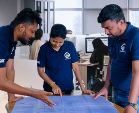 Mode Engineering team reviewing construction plans